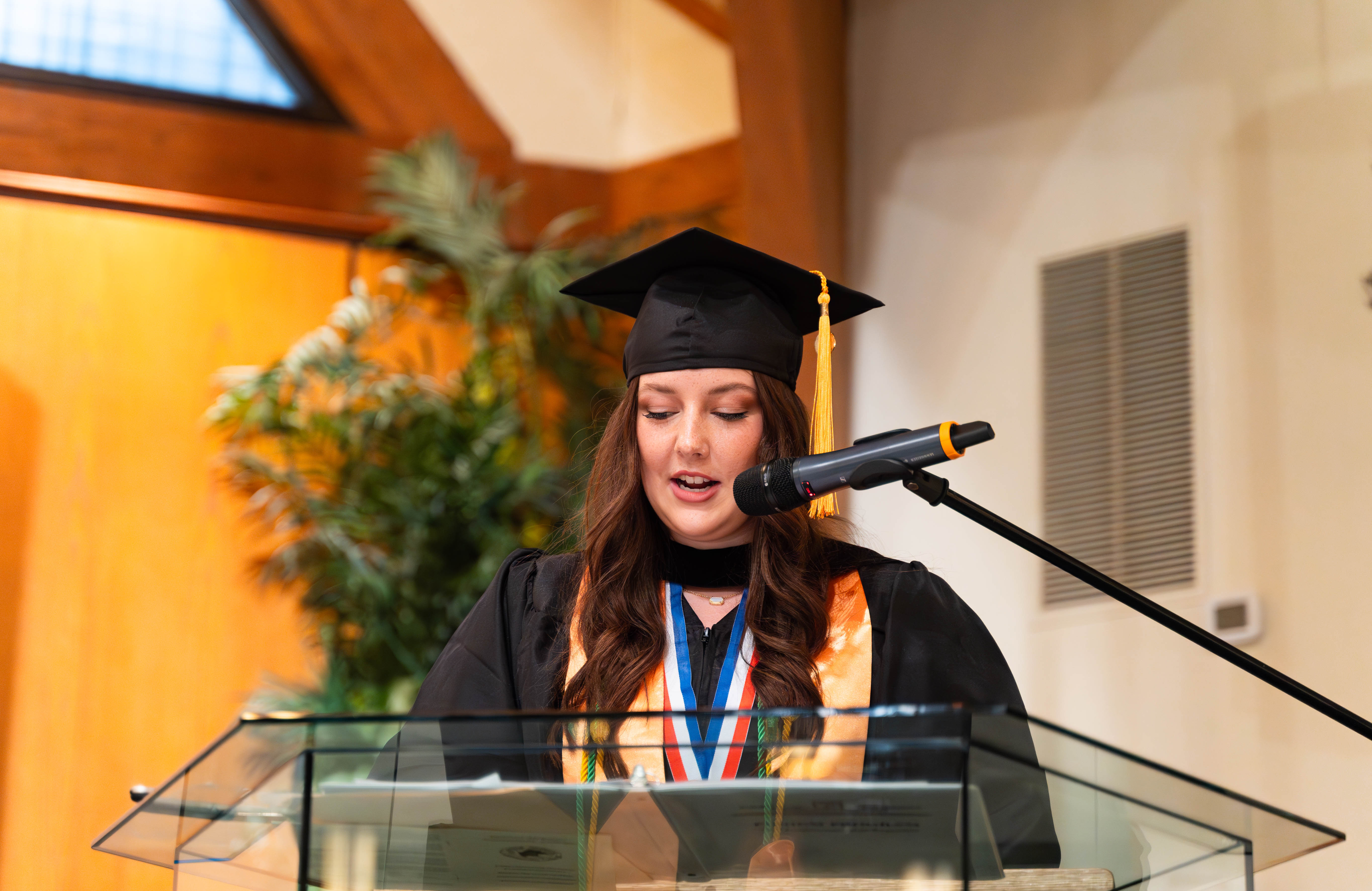 Student speaking at graduation